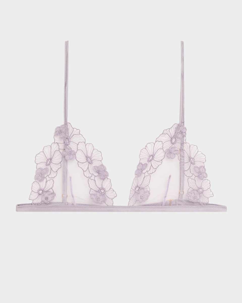 Violet Floral-Embroidered Lace Br